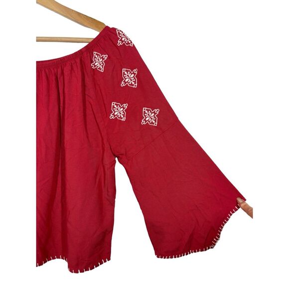 Ariat Red Long Sleeve Off Shoulder Blouse Size M Embroidered  Boho - Picture 2 of 7